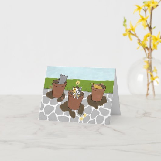 Carte de note de chatons de pot de fleur (Fleur jaune)
