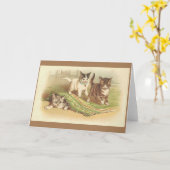 Carte de note de chatons vintage jouant (Fleur jaune)