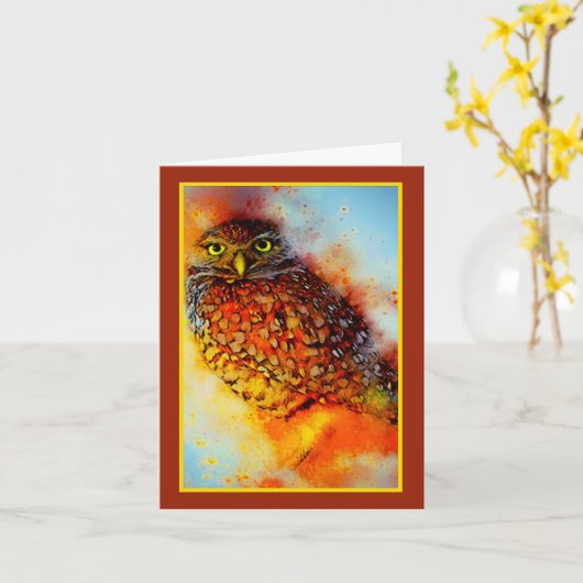 Carte de note de chouette éclaboussée (Fleur jaune)