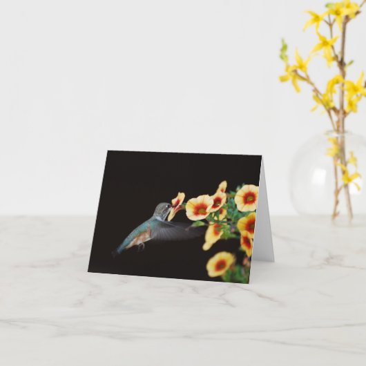 Carte de note de colibri (blanc) (Fleur jaune)