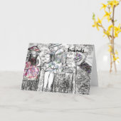 Carte de note de collage de dessin au charbon de l (Fleur jaune)