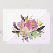Carte de note de couleur rose violet Boho Floral (Devant / Derrière)