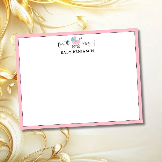 Carte de note de crèche de voiture pour bébé rose
