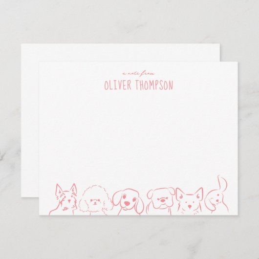 Carte de note de croquis d'animal de chien mignon  (Devant / Derrière)