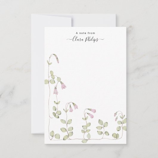 carte de note de fleur de linnea aquarelle avec no (Devant)