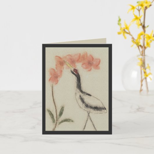 Carte de note de grue et d'orchidée (Fleur jaune)