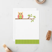 Carte de note de hibou plat - joli papier à lettre (Devant/Arrière en situation)