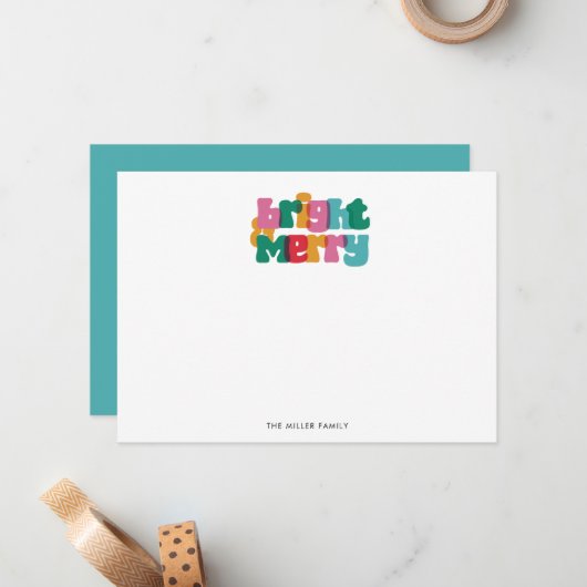 Carte de note de joyeux brillant couleur gras (Devant/Arrière en situation)