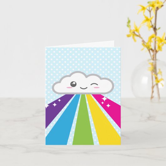 Carte de note de Kawaii Cloud et Rainbow (Fleur jaune)