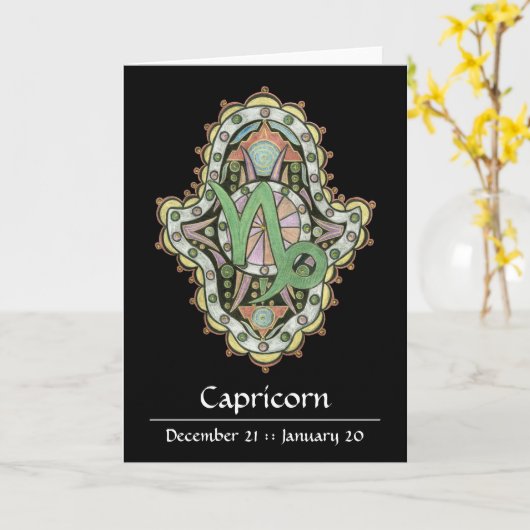 Carte de note de Khamsa de Capricorne (Fleur jaune)