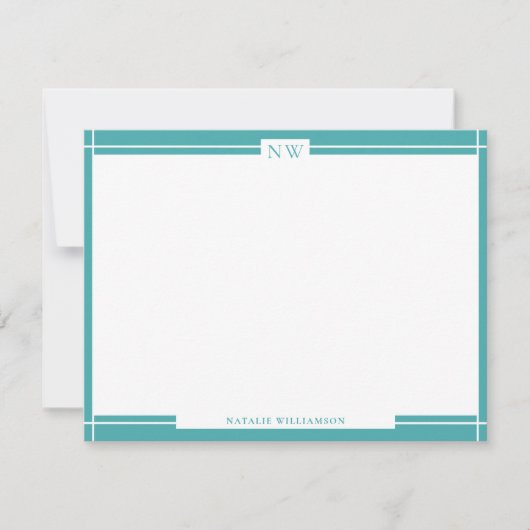 Carte de note de la bordure bleue turquoise (Devant)