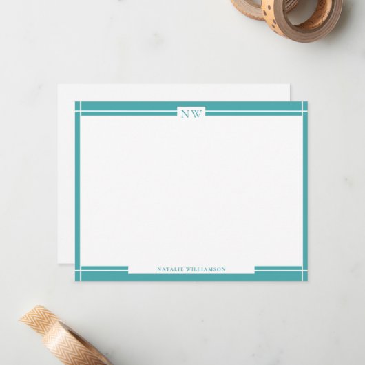 Carte de note de la bordure bleue turquoise (Devant/Arrière en situation)