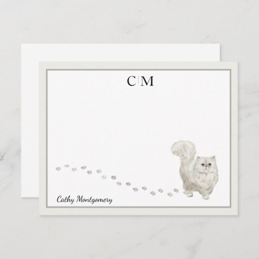 Carte de note de la bordure en gris chat perse (Devant / Derrière)