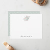 Carte de note de la coupe de thé et de théière ver (Devant/Arrière en situation)