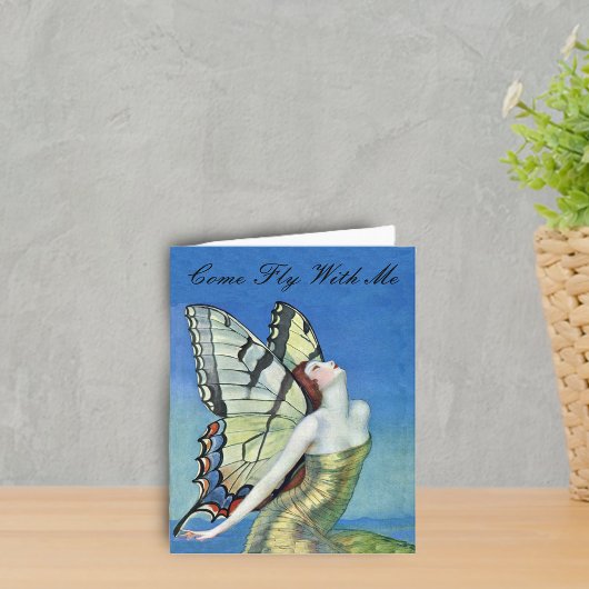 Carte de note de la fée papillon doré