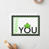 Carte de note de la jolie grenouille verte Merci (Devant/Arrière en situation)