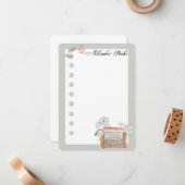 Carte de note de la machine à écrire et des fleurs (Devant/Arrière en situation)