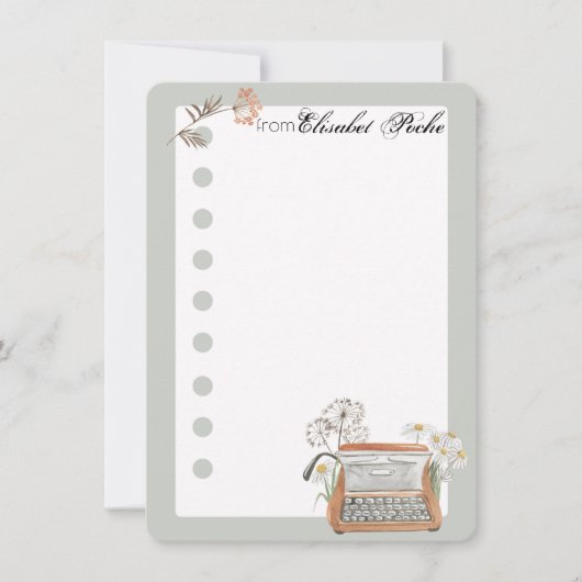 Carte de note de la machine à écrire et des fleurs (Devant)
