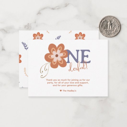 Carte de note de la mignonne Boho Daisy Merci (Devant/Arrière en situation)