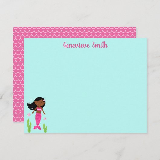 Carte de note de la papeterie de sirène rose (Devant / Derrière)