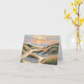 Carte de note de la plage au lever du soleil (Fleur jaune)