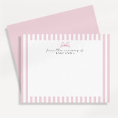Carte de note de la pouponnière de bébé rose rayée