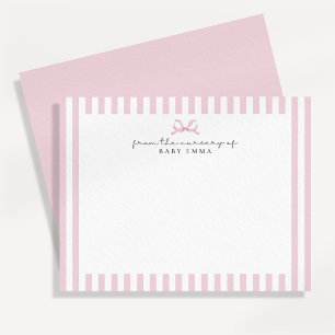 Carte de note de la pouponnière de bébé rose rayée