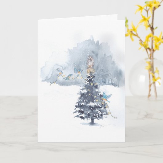 Carte de note de l'arbre d'ajustement des oiseaux (Fleur jaune)