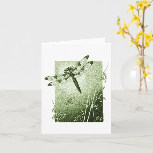 Carte de note de libellule - Vert de tige (Fleur jaune)