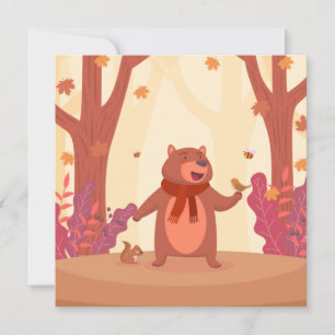 Carte de note de l'ours de chute mignonne