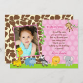 Carte de note de Merci d'anniversaire d'animaux de (Devant / Derrière)