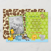 Carte de note de Merci d'anniversaire d'animaux de (Devant / Derrière)