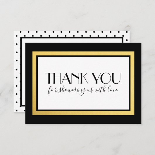 Carte de note de Merci de douche, or blanc noir (Devant / Derrière)