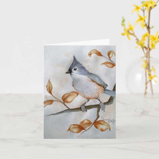 Carte de note de mésange tuftée (Fleur jaune)