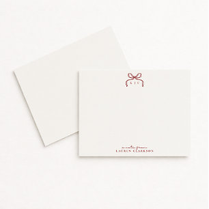 Carte de note de monogramme à nœud rouge dessiné à
