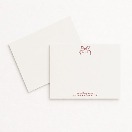 Carte de note de monogramme à nœud rouge dessiné à