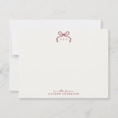 Carte de note de monogramme à nœud rouge dessiné à (Devant)