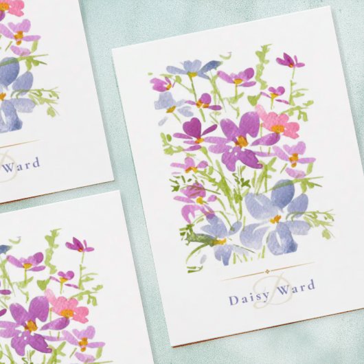 Carte de note de monogramme de fleur sauvage aquar