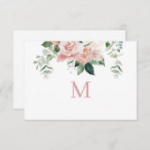 Carte de note de monogramme d'hydrangea rose pâle  (Devant / Derrière)