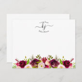 Carte de note de Monogramme floral de Bourgogne (Devant / Derrière)