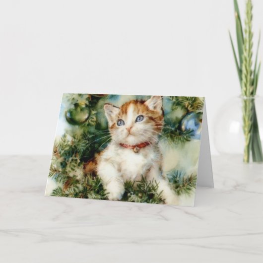 Carte de note de Noël à Kitten vintage (Devant)