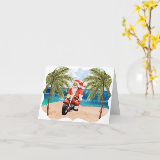 Carte de note de Noël Biker Père Noël (Fleur jaune)