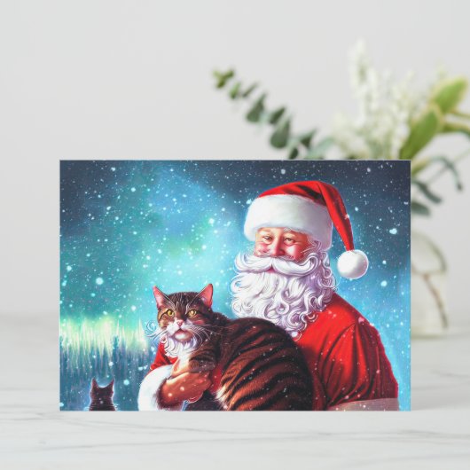 Carte de note de Noël Père Noël et Cat Flat (Debout devant)
