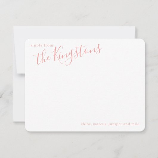 Carte de note de nom de famille écriture Rose Pink (Devant)