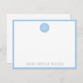 Carte de note de nom du monogramme bleu circulaire (Devant / Derrière)