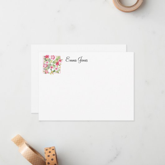 Carte de note de nom personnalisé Fleurs tropicale (Devant/Arrière en situation)
