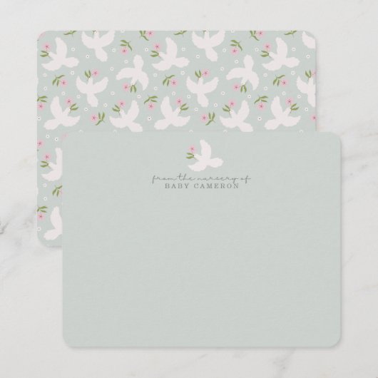 Carte de note de nursery florale Colombe Verte Dou (Devant / Derrière)
