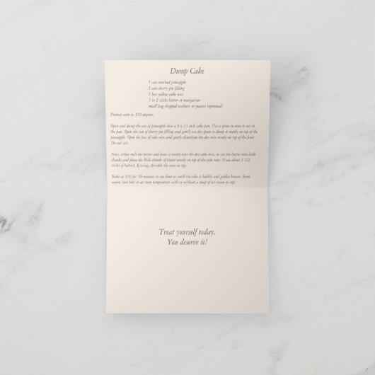 Carte de note de recette de gâteau de décharge (Intérieur)