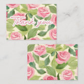 Carte de note de remerciement des Roses d'aquarell (Devant / Derrière)