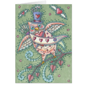 CARTE DE NOTE DE SAINT-VALENTIN DE HIBOU DE COEURS